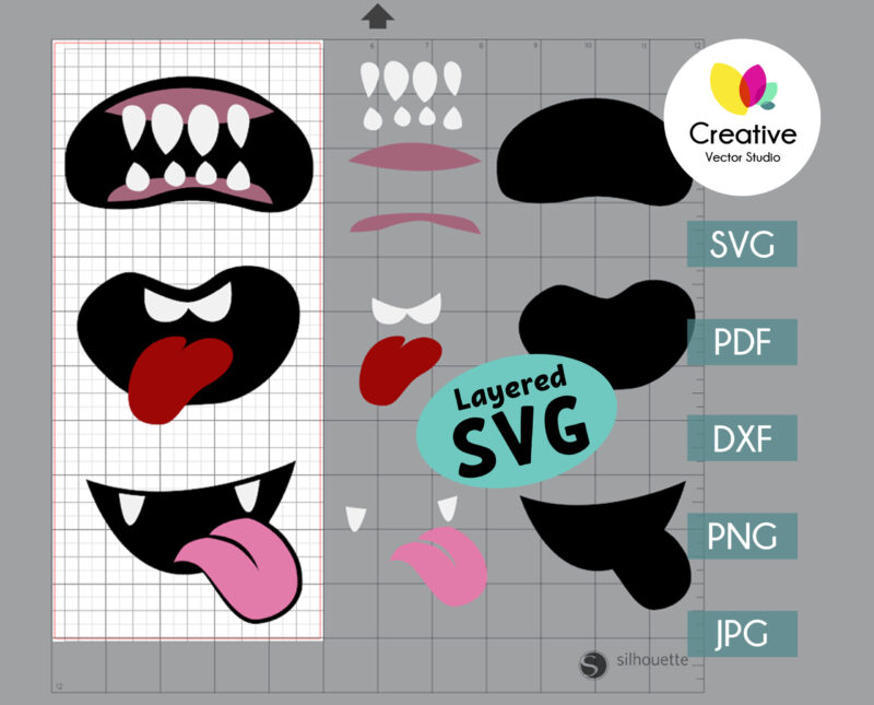 Scary Mouth Face Mask Pattern SVG Bundle Monster Mouth SVG Design For