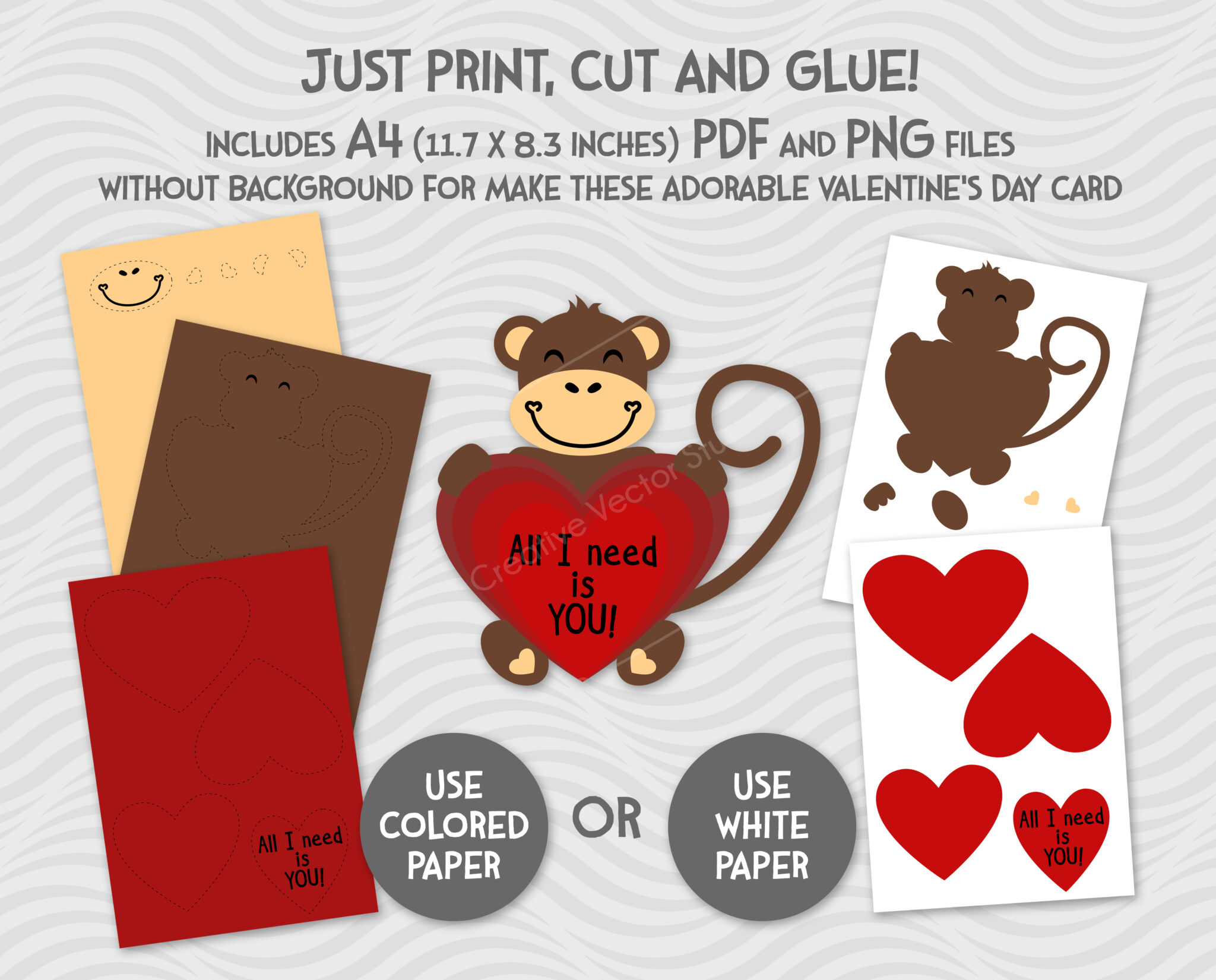 Valentine Monkey Svg Png Dxf Cut File Creative Vector Studio