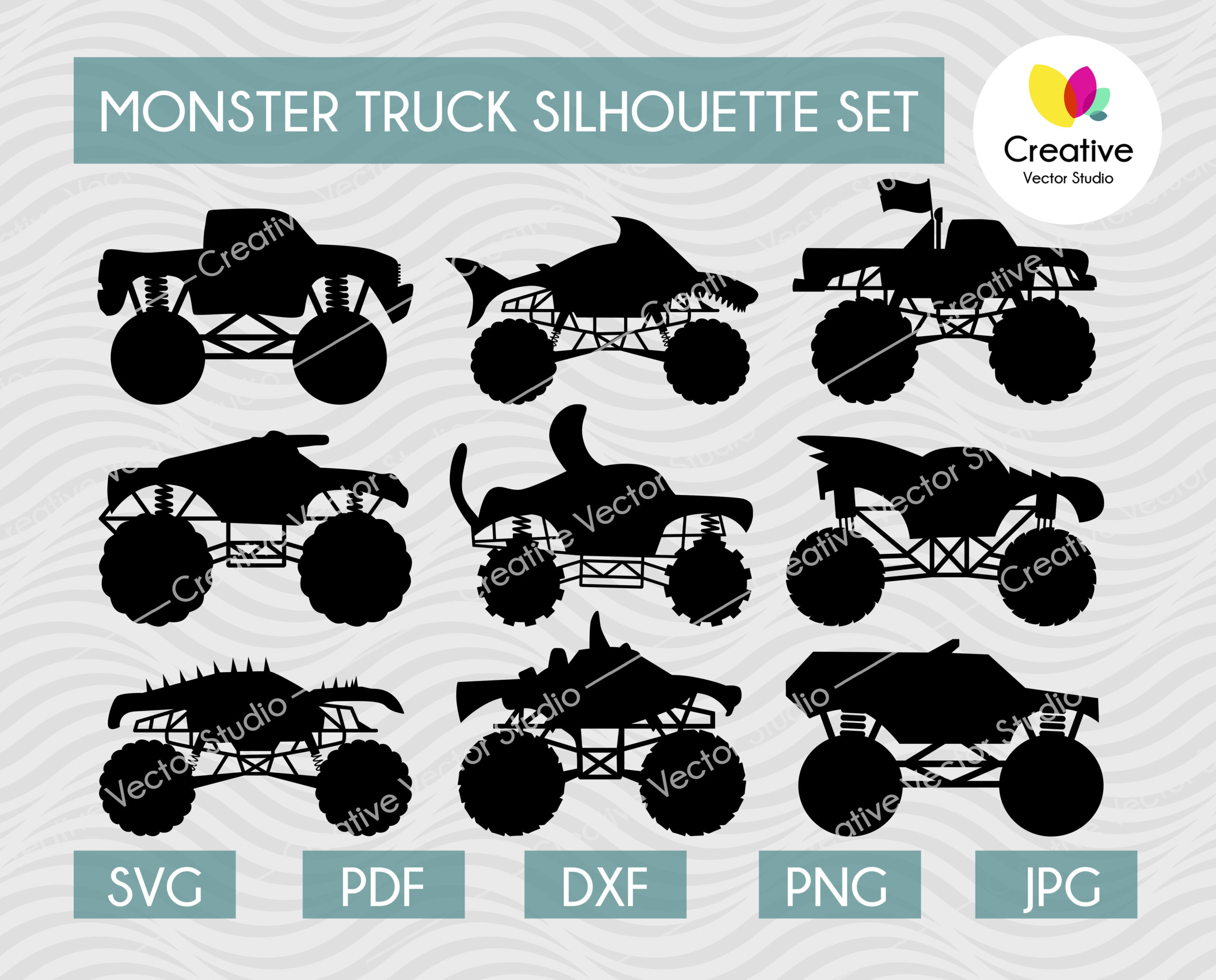 Download Monster Truck Silhouette svg, Monster Truck vector design, Monster Jam svg, Crazy Animal Truck ...