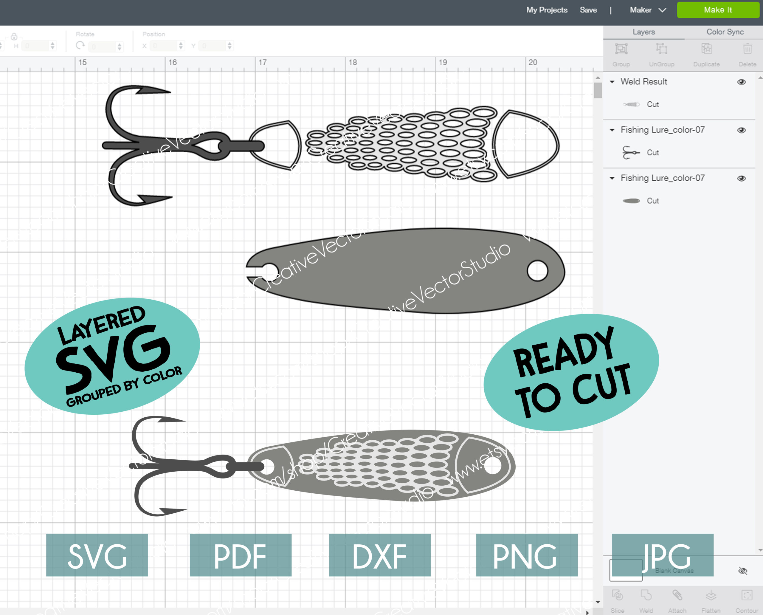 Download Vector Set of Colorful Fishing Lures svg, Different fishing baits, Fishing hook, DXF, SVG Cut ...