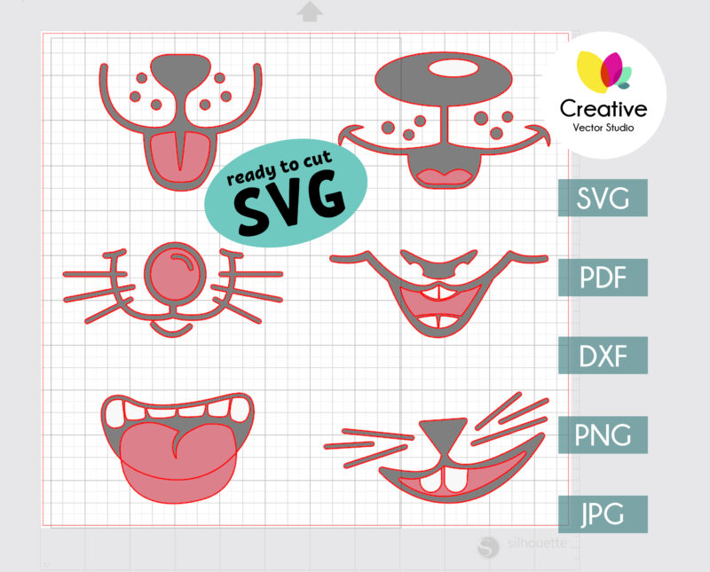 Download Funny Animal Mouth SVG Bundle for Face Masks or Shirt, Cat mouth svg, Dog mouth svg, Rabbit ...