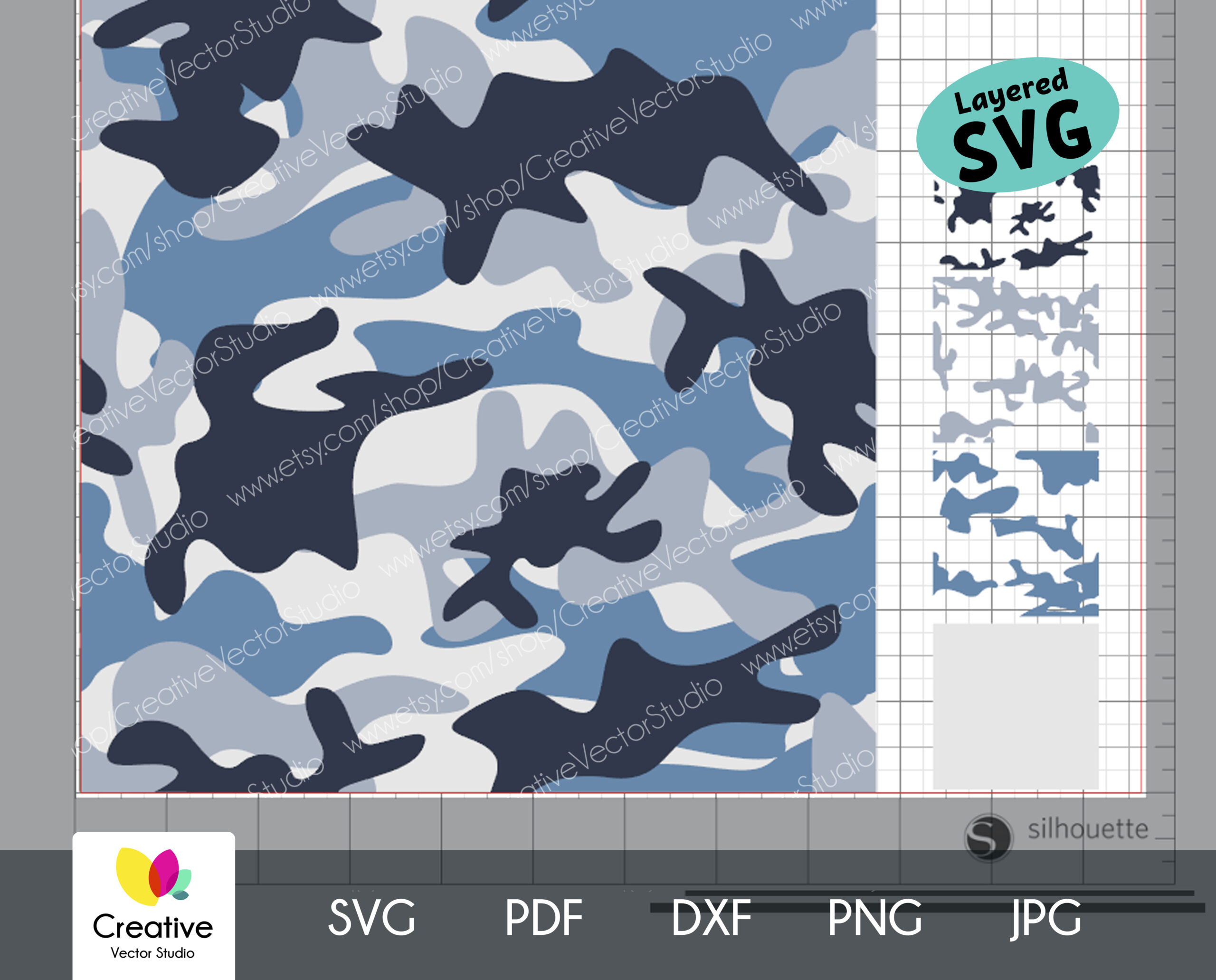Sky Blue Camouflage SVG Seamless Pattern - Creative Vector Studio