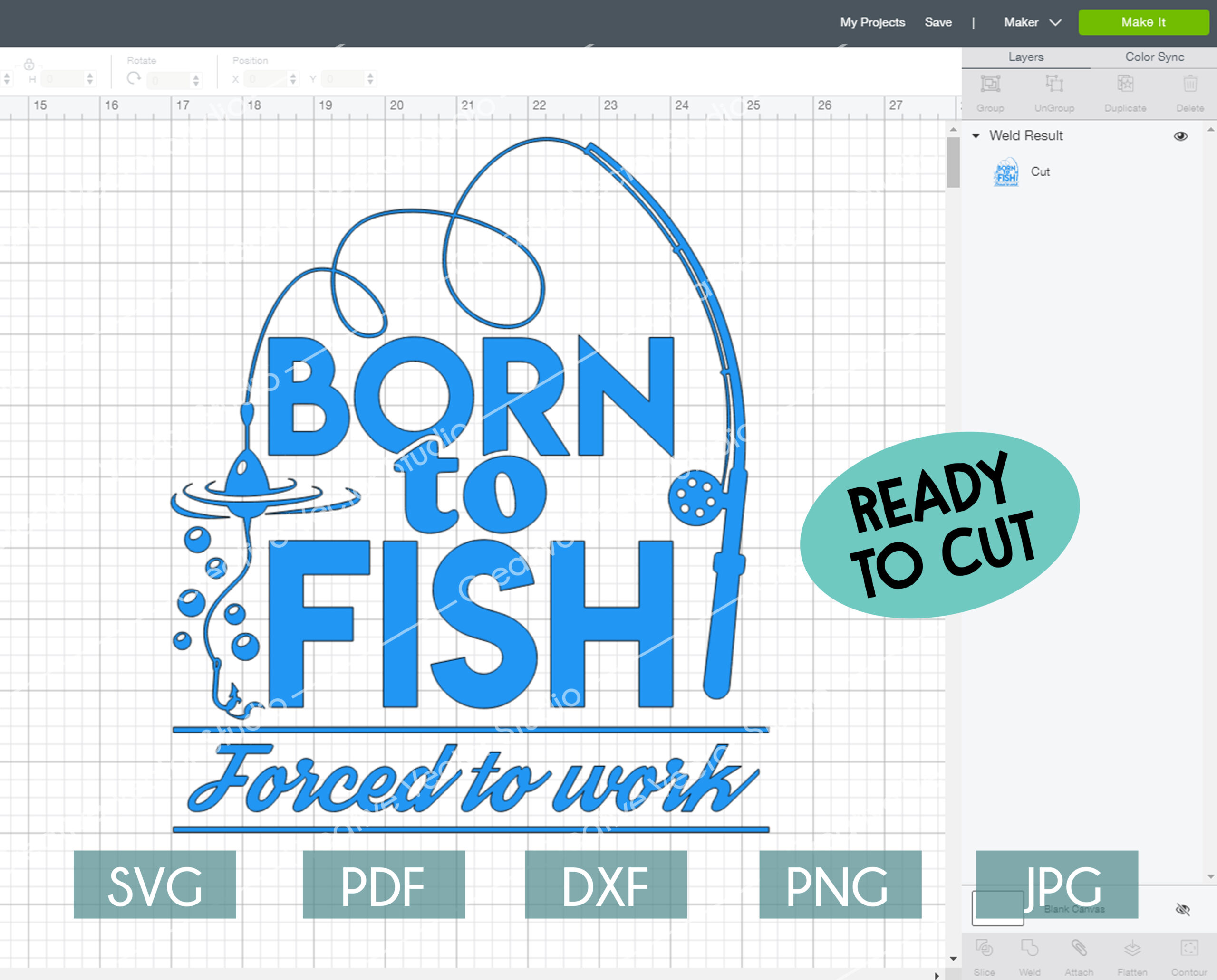 Born to Fish Forced to Work SVG With Rod - Creative Vector Studio