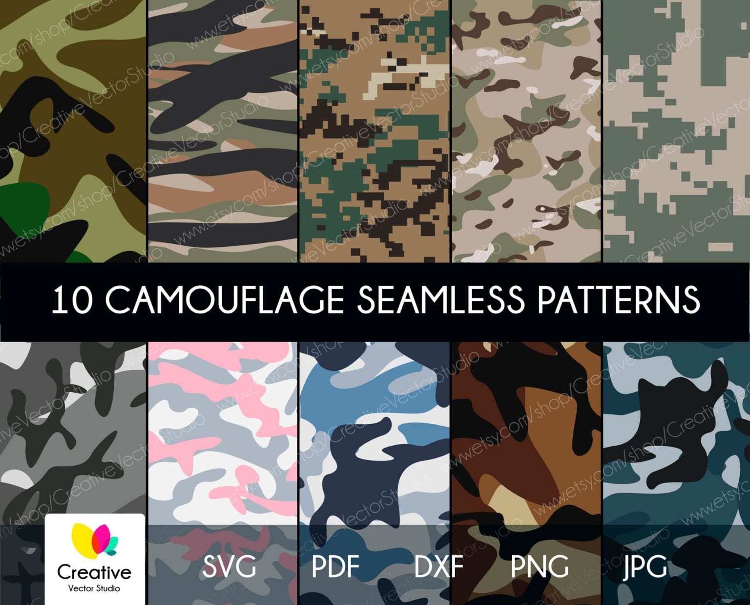 Camouflage Seamless Patterns SVG Bundle | Creative Vector Studio