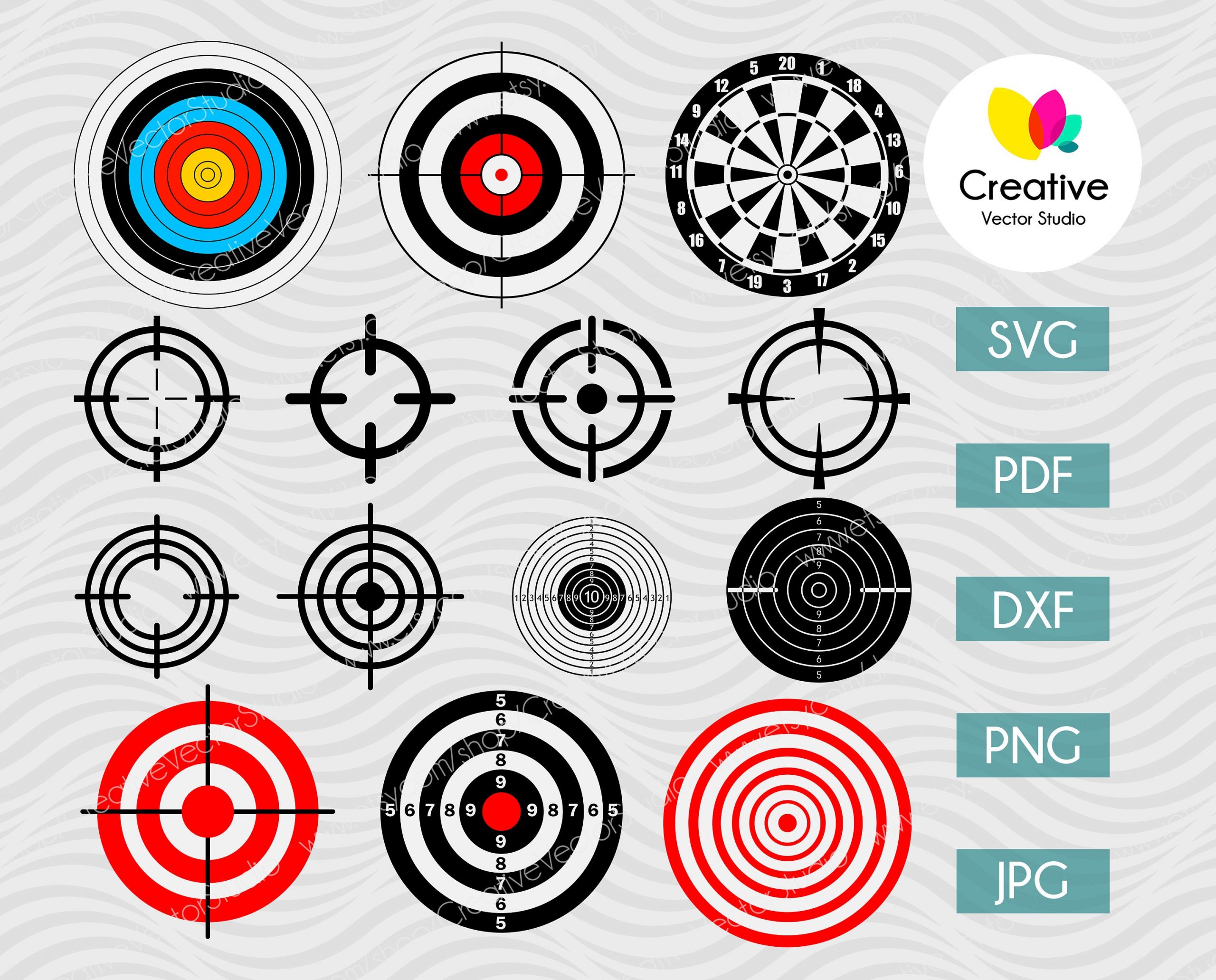 TARGET SVG, Bullseye svg, dxf, pdf, png, jpg, Shooting Target Cut File