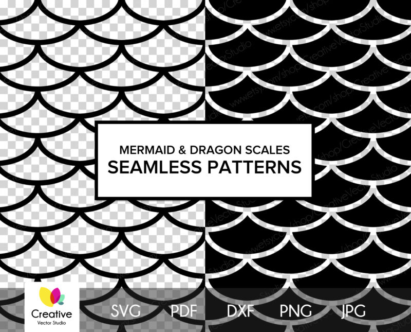 Mermaid Scales svg, Dragon Scales svg, Vector Seamless Scales Patterns