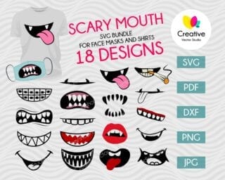 Scary Mouth SVG Bundle Face Mask Pattern
