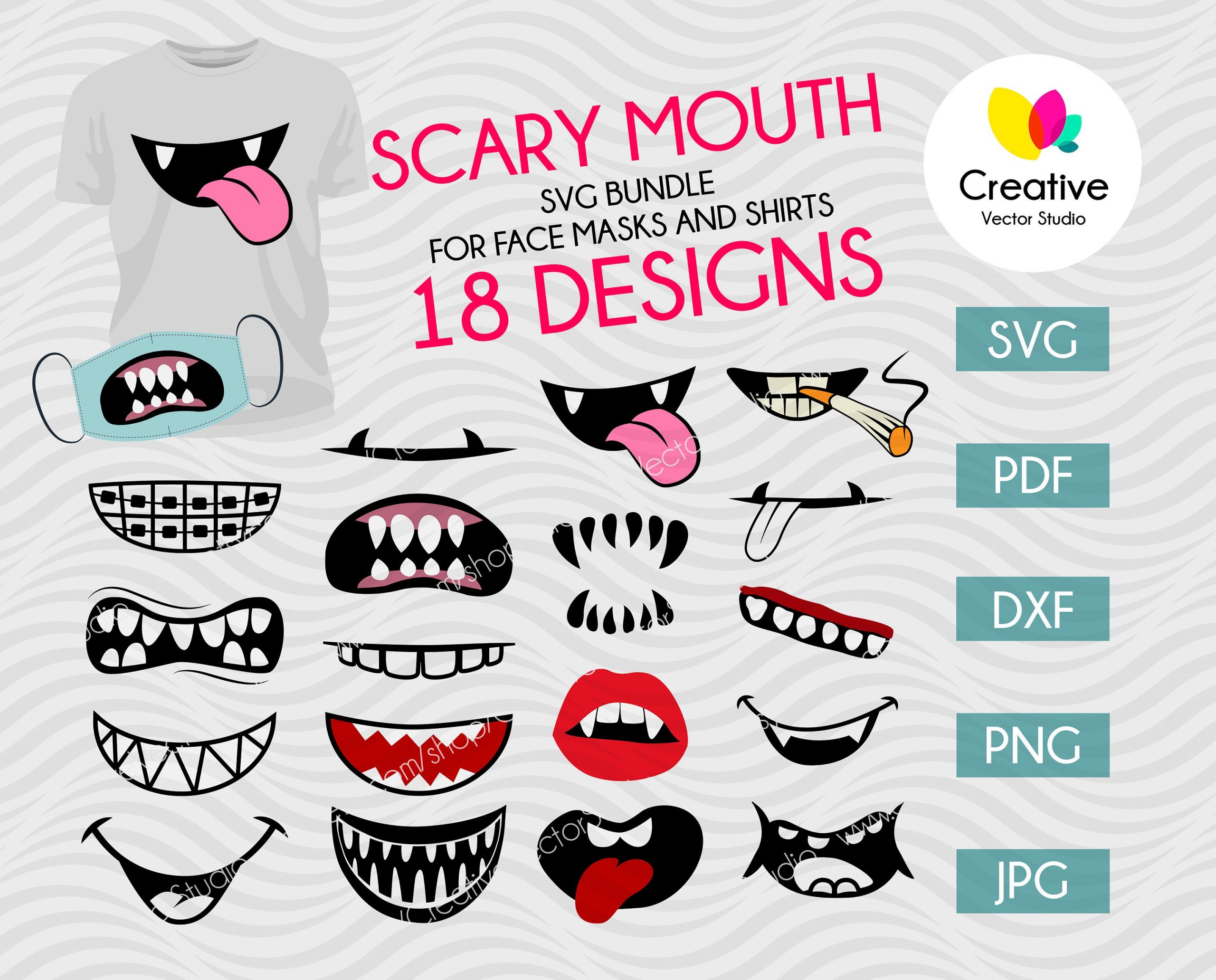 Scary Mouth Svg Bundle Face Mask Pattern Creative Vector Studio