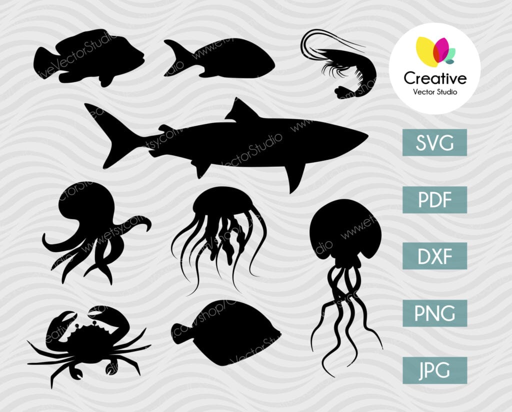 Sea Life SVG Bundle Cut File | Creative Vector Studio