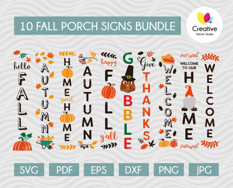 Fall Porch Sign Bundle SVG Cut Files, For Personal and Commercial Use, designed on 10 x 50 Media