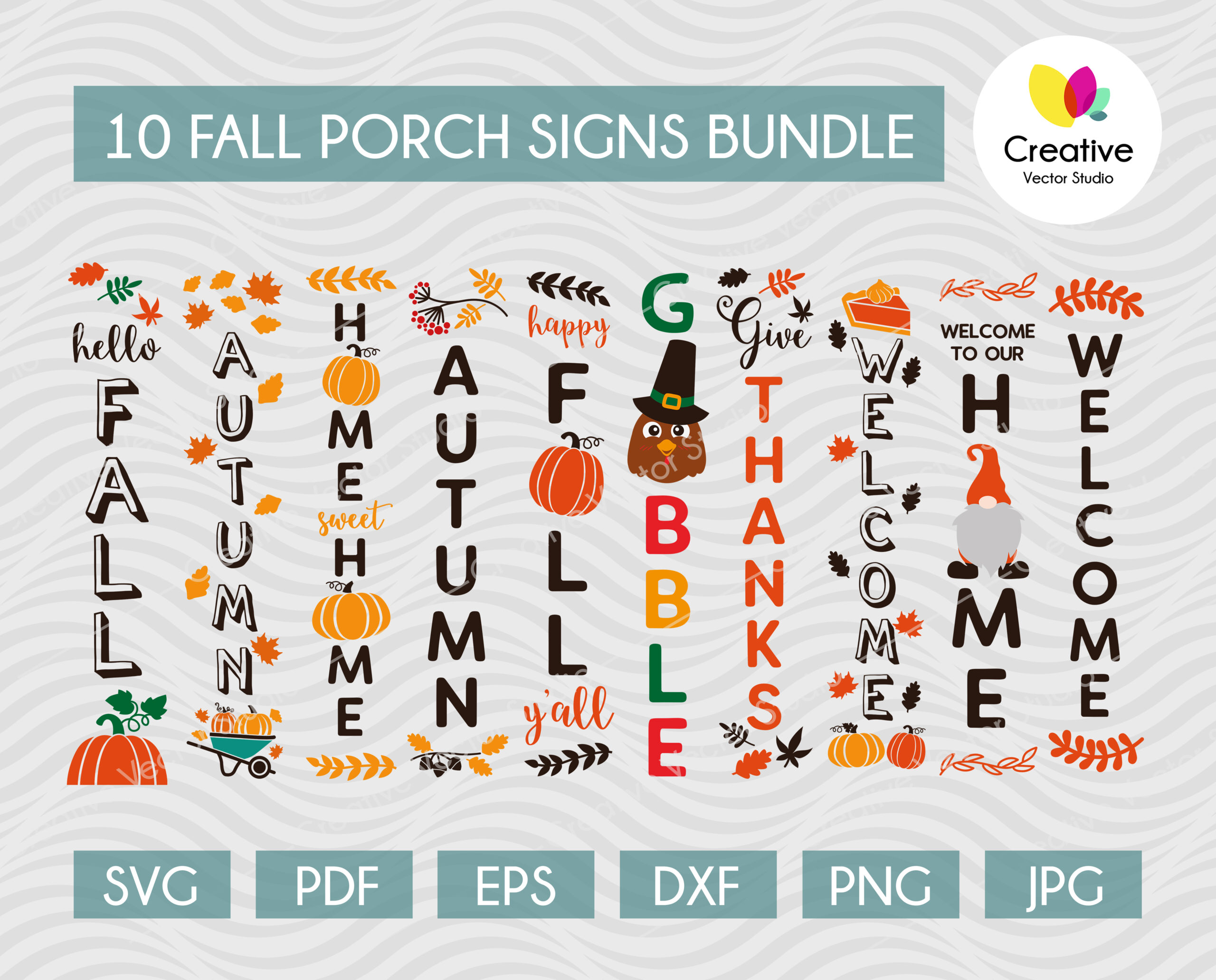 Fall Porch Sign Bundle SVG, Happy Thanksgiving Vertical Sign SVG Cut