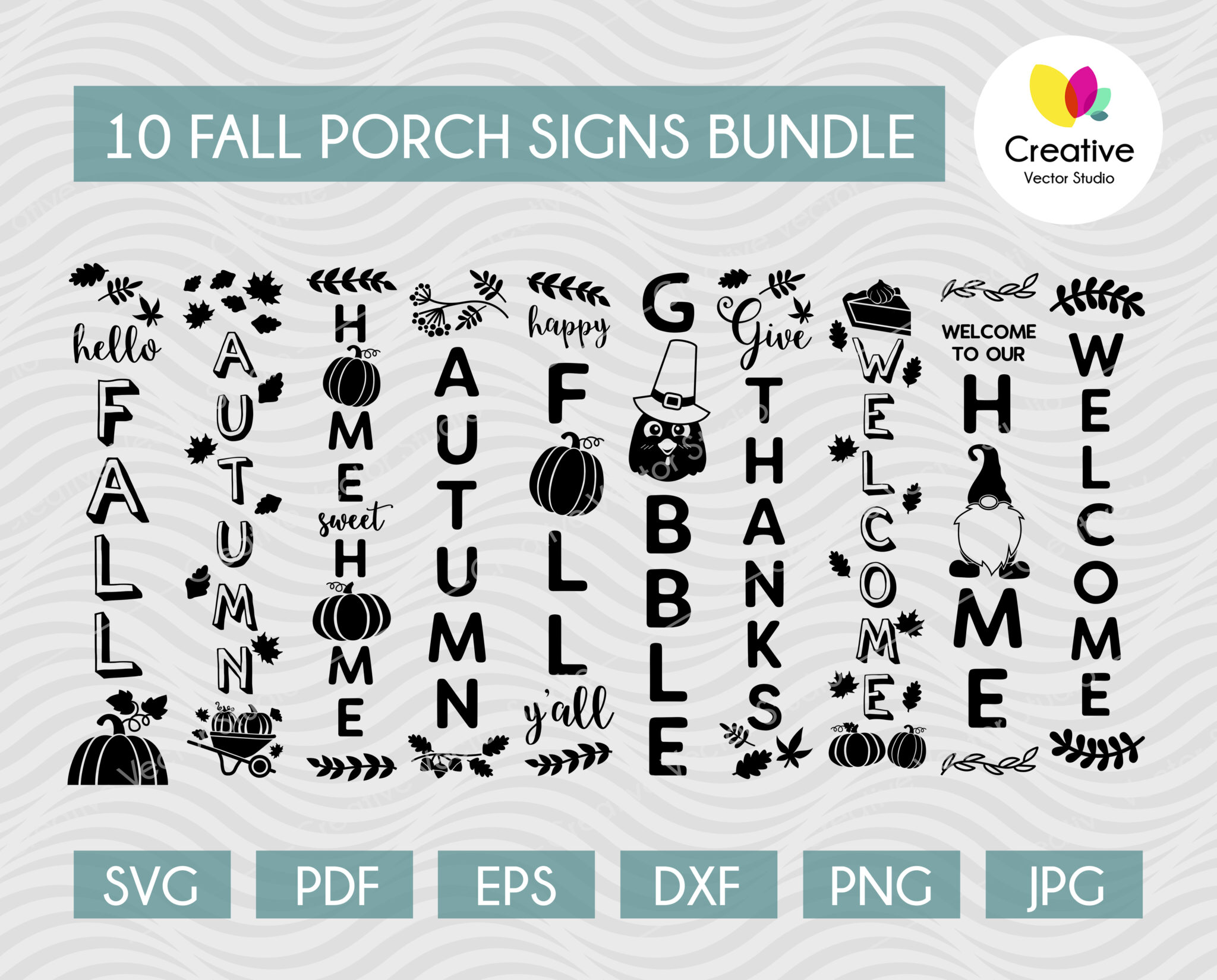 Thanksgiving Porch Sign SVG Bundle, 10"x50" - Creative Vector Studio