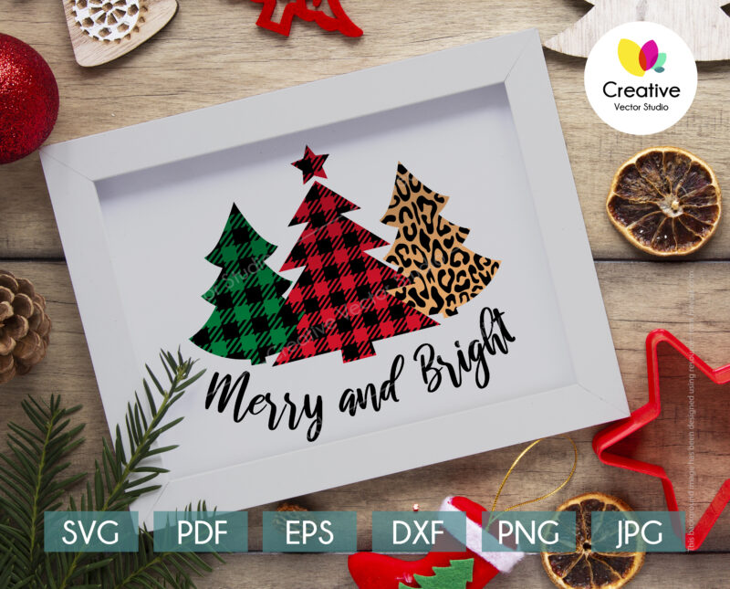 Merry and Bright Plaid Trees svg vinyl decal