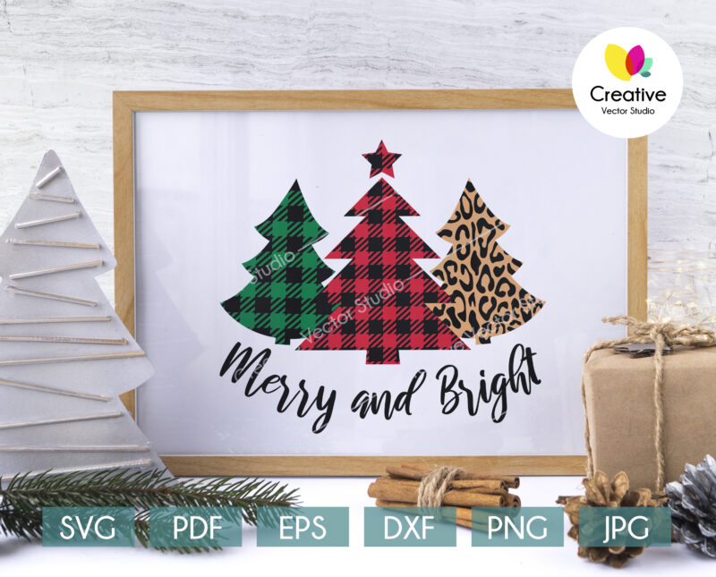 Merry and Bright Plaid Trees Christmas SVG Cut File