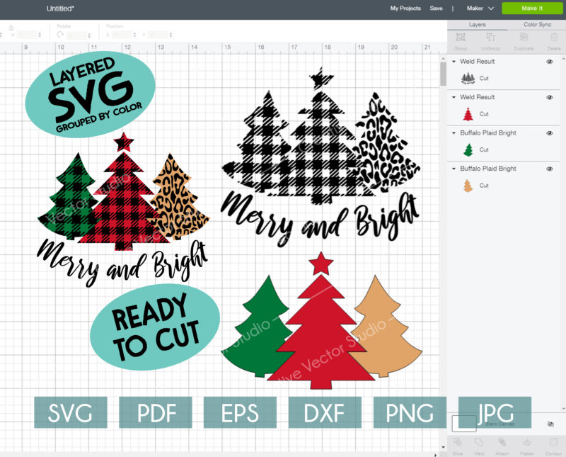 Merry and Bright Plaid Trees Christmas svg ready to cut