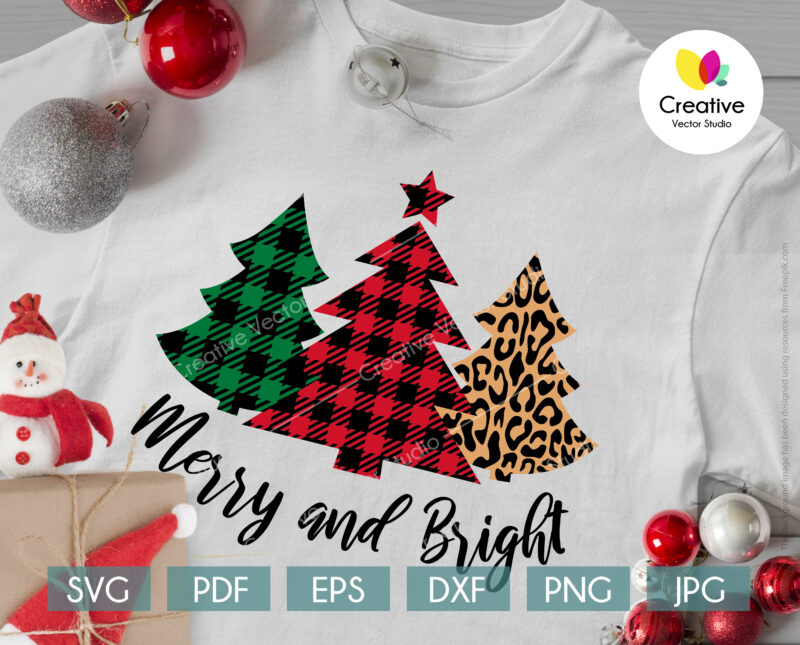 Merry and Bright Plaid Trees svg shirt print