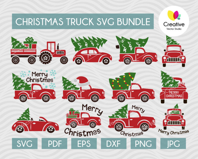 Christmas red tree truck svg bundle