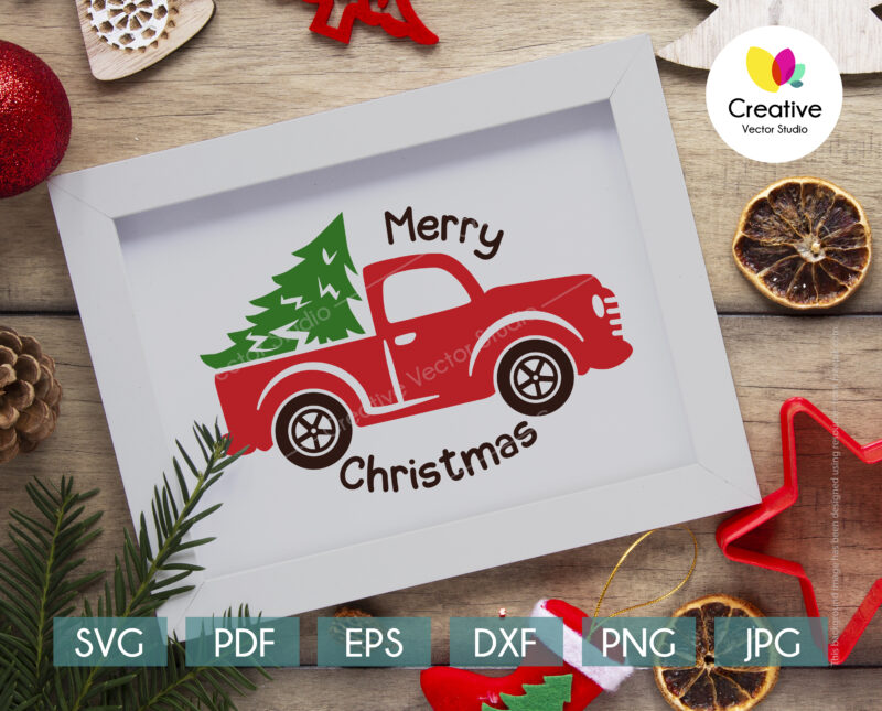 Christmas red tree truck svg, dxf, eps, png, pdf, jpg digital files