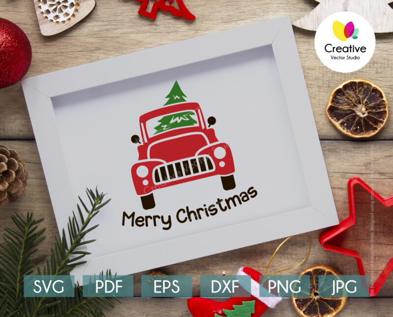 Christmas red tree truck svg is print/cut file compatible with Cricut and Silhouette cutting machines