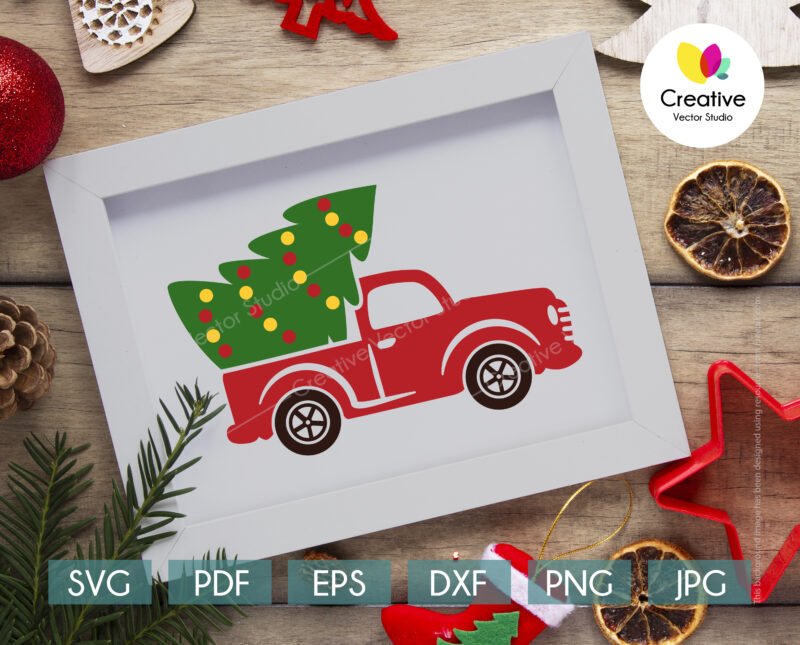 Christmas truck with tree svg
