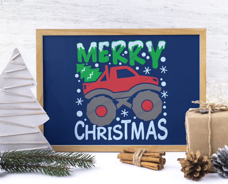 Monster Truck with Christmas Tree vinyl decal