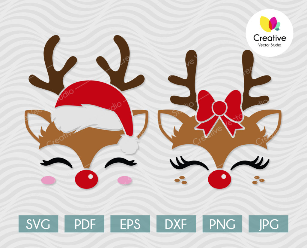 Cute Reindeer Face Svg #2, Dxf, Png 