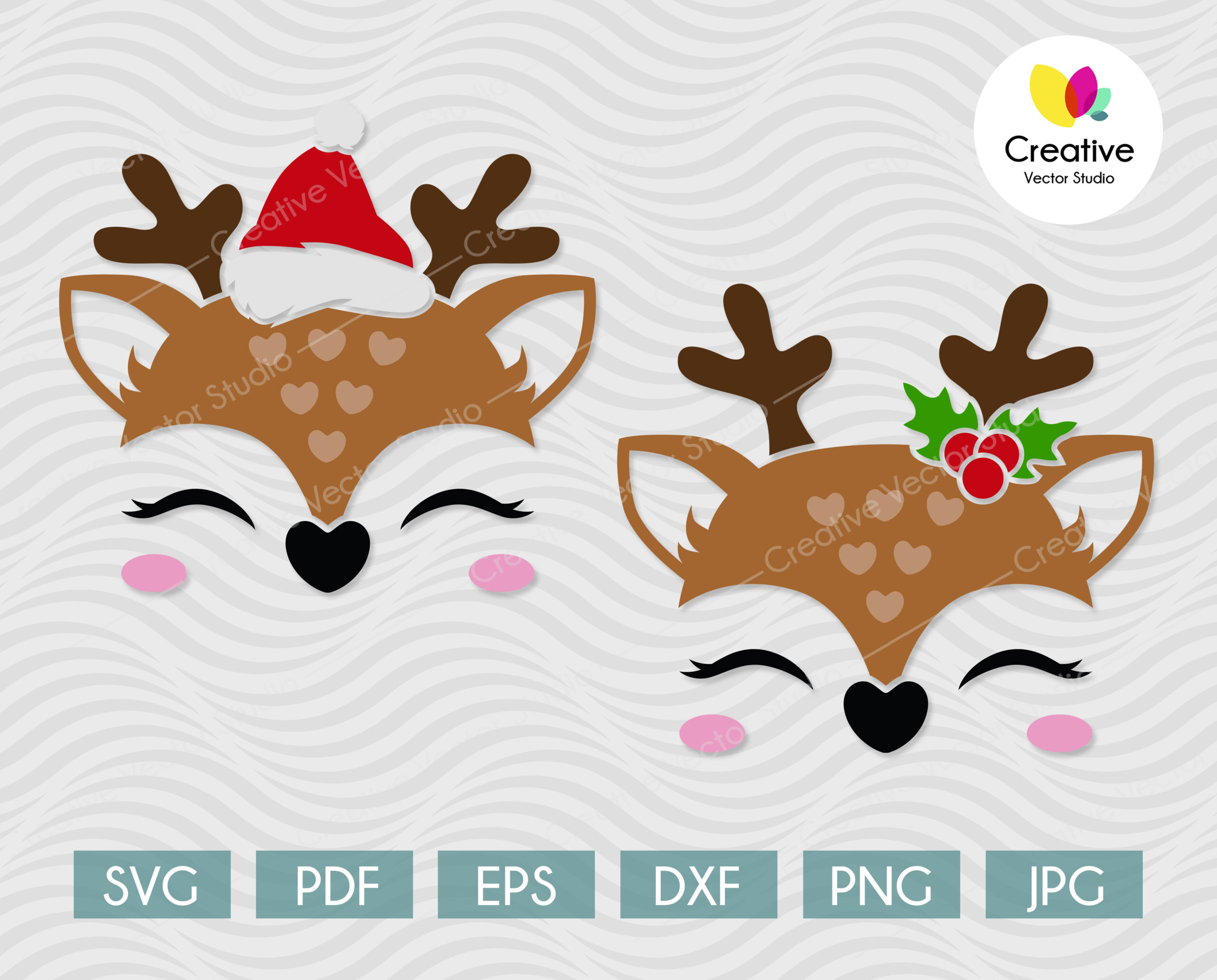 Girl and Boy Reindeer Face svg Holiday Reindeer Face svg Christmas Reindeer Face svg Reindeer Face svg Silhouette File Cricut Cut File