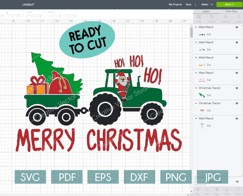 Christmas Tractor svg file for Cricut and Silhouette projects