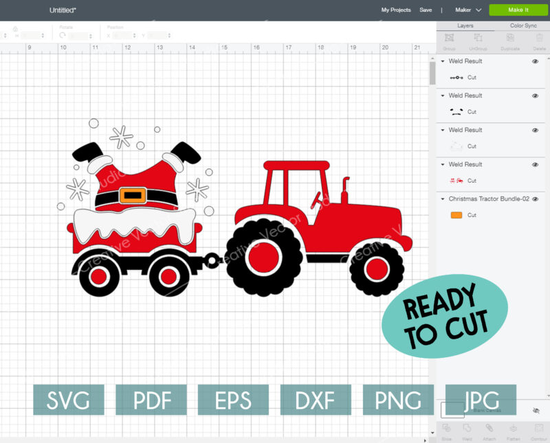 Christmas tractor svg ready to cut
