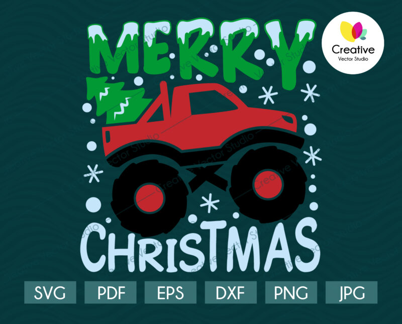 Monster Truck with Christmas Tree svg design