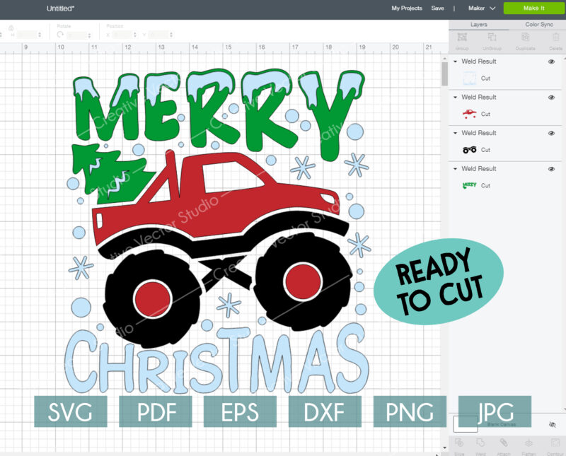 Monster Truck with Christmas Tree svg ready to cut