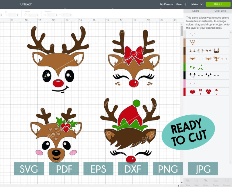 Christmas reindeer face svg cut files
