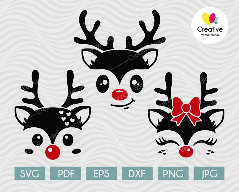 Cute Christmas Reindeer Face SVG - Creative Vector Studio