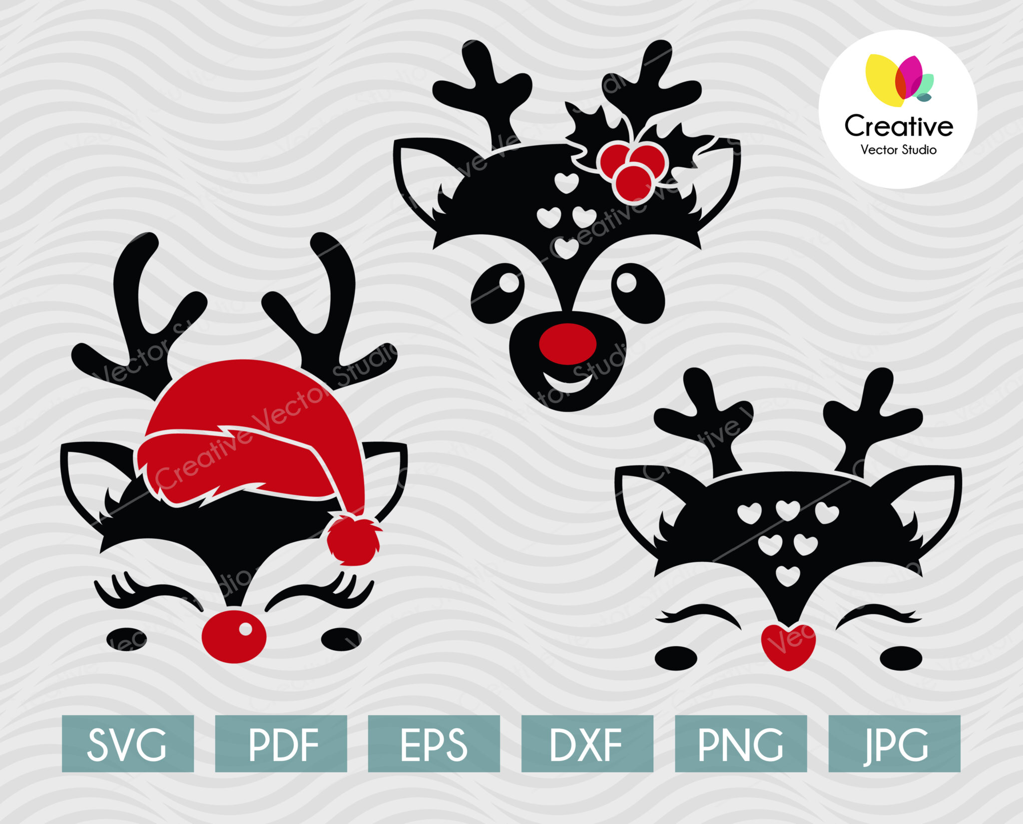 Cute Christmas Reindeer Face SVG - Creative Vector Studio