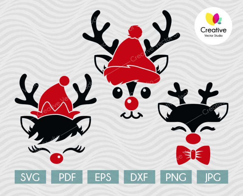 Cute Christmas Reindeer Face SVG - Creative Vector Studio