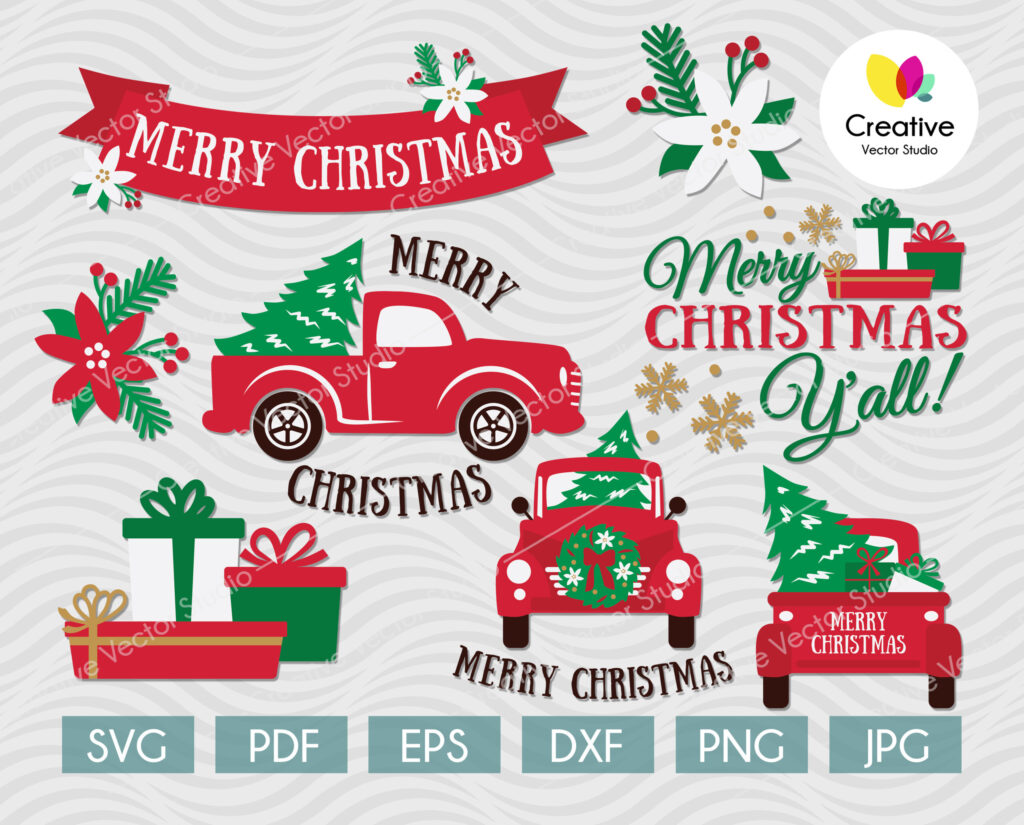 Download Christmas Red Truck SVG Bundle | CreativeVectorStudio