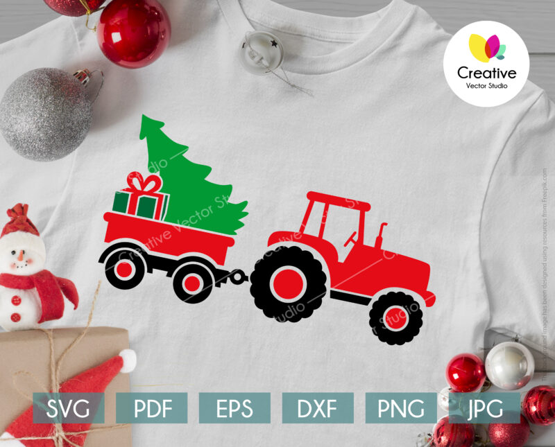 Tractor with Christmas tree svg