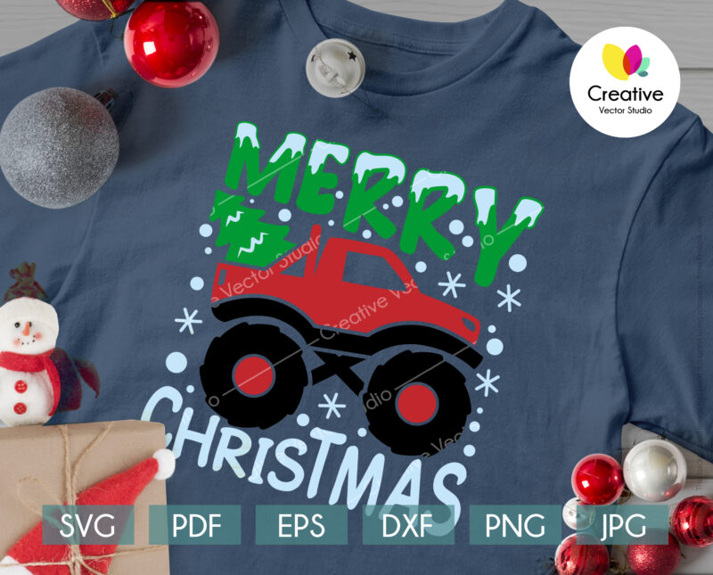 Monster Truck with Christmas Tree svg cut files for Cricut, Silhouette
