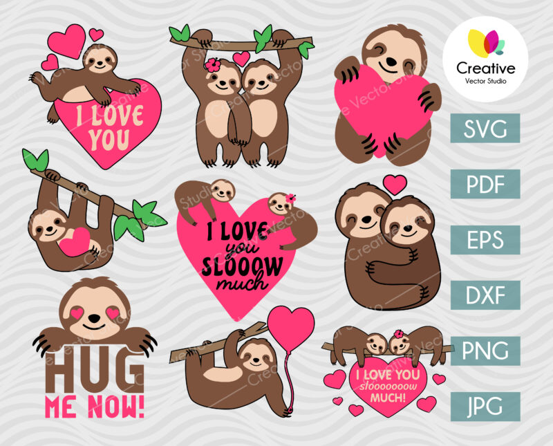 Sloth SVG Bundle Valentine's Day