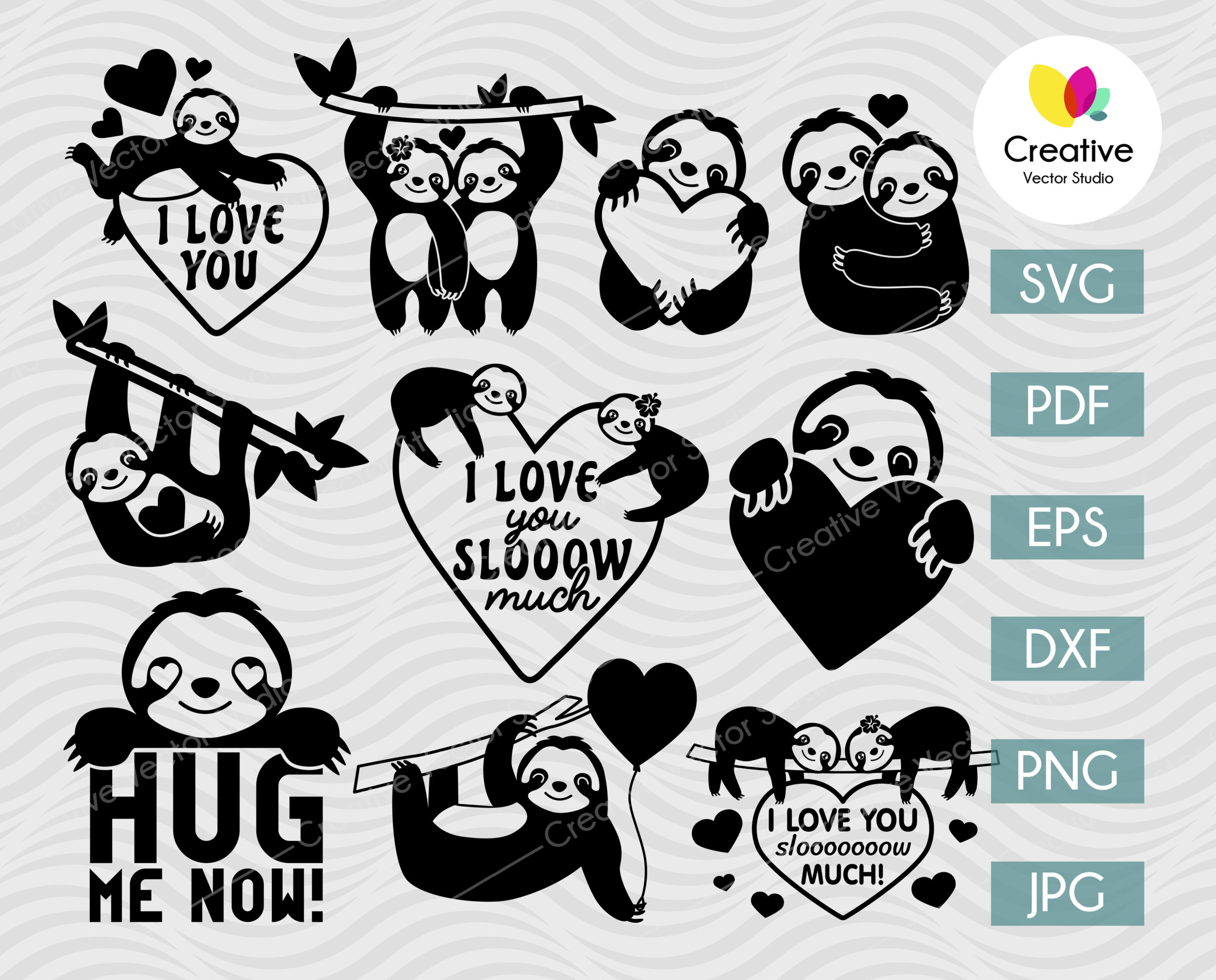 Valentine Sloth SVG Bundle Creative Vector Studio