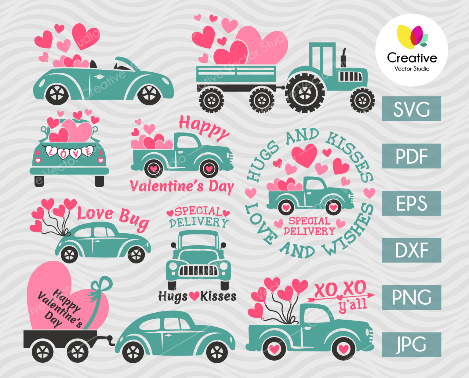 Download Valentine Vintage Truck SVG Bundle | Creative Vector Studio