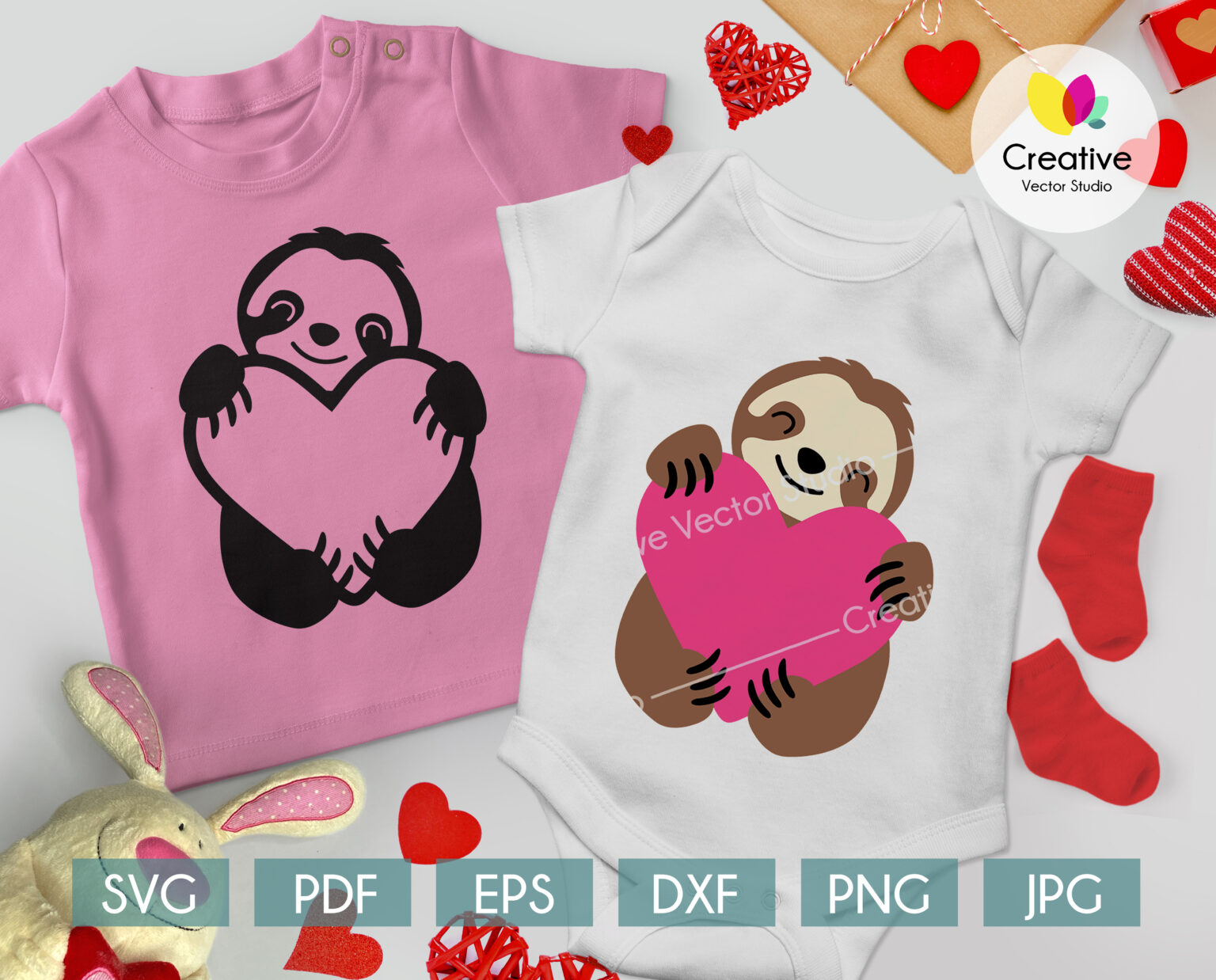 Download Valentine Sloth with Heart SVG | Creative Vector Studio