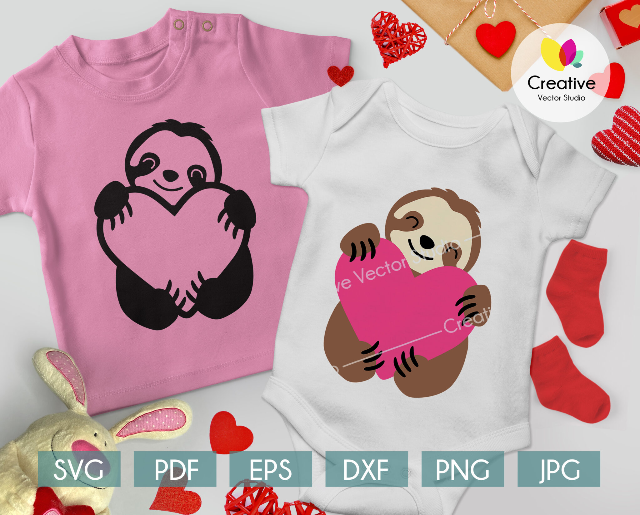 Download Valentine Sloth with Heart svg | CreativeVectorStudio