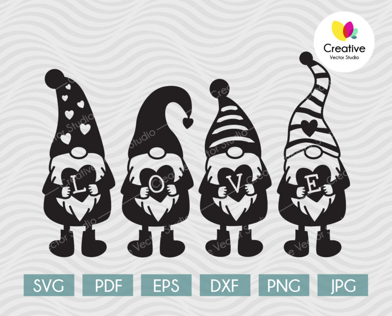 Cute Gnomes With Hearts SVG