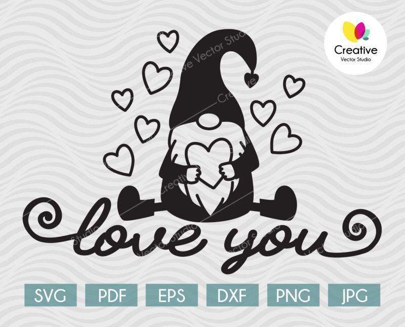 Download I Love You, Gnome Boy With Hearts SVG | Creative Vector Studio