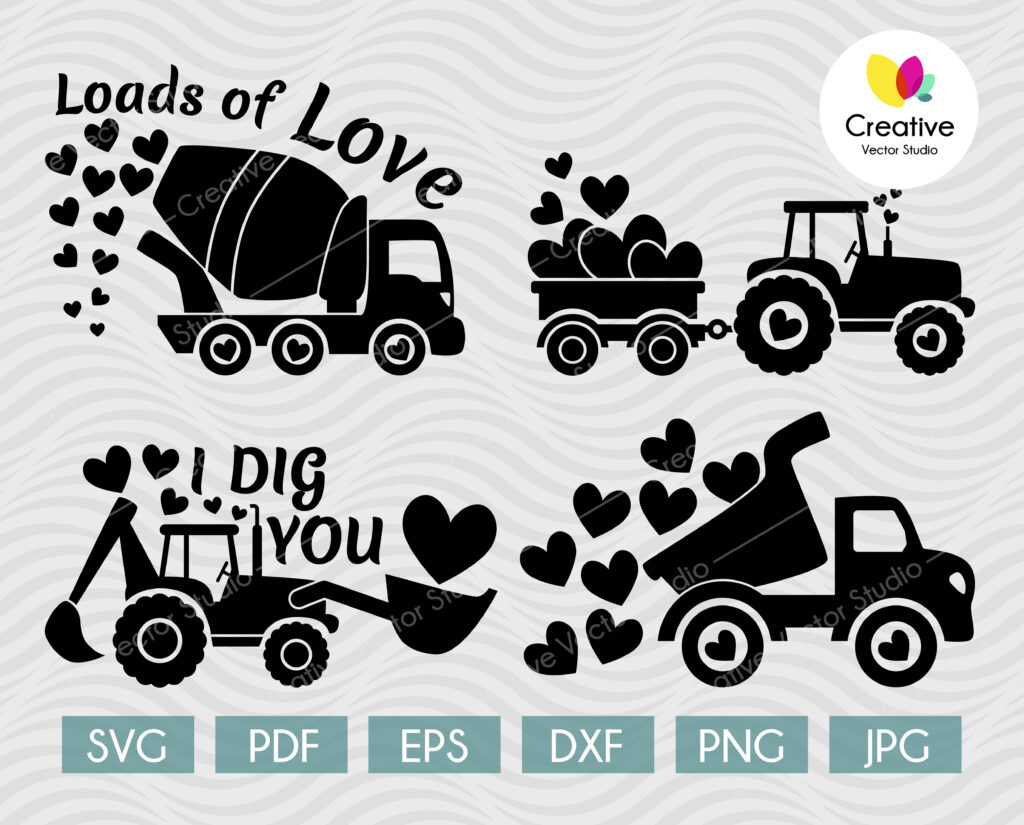 Download Valentine Big Truck and Tractor SVG Bundle | Creative Vector Studio