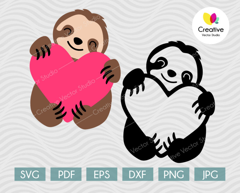 Valentine Sloth with Heart svg