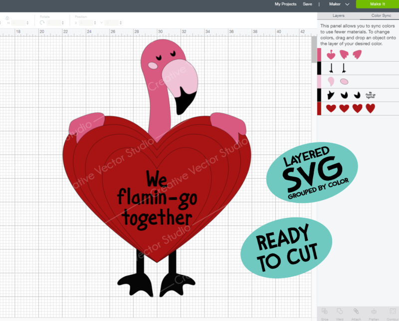 valentines flamingo svg cut files