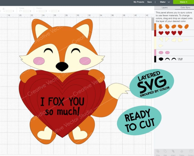 valentine fox svg cut files