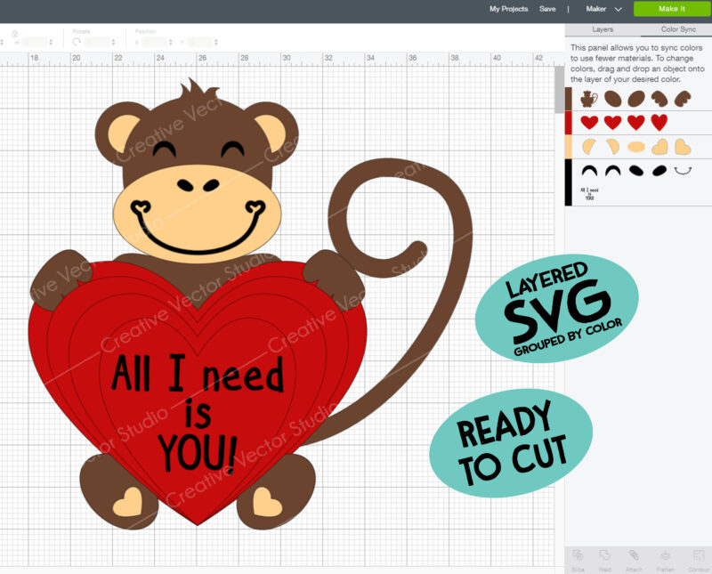 valentine monkey svg cut file